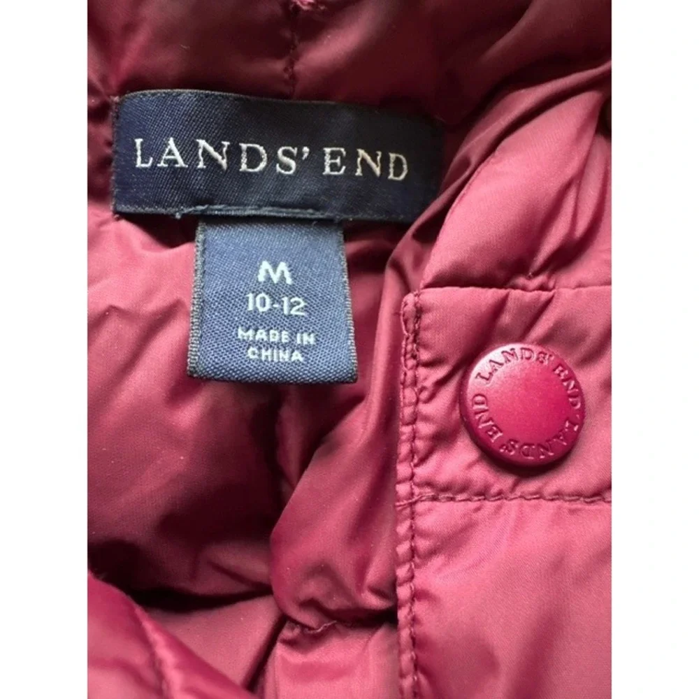Lands End Kids Burgundy Down Puffer Vest Size M 10-12 Quilted Snap Front